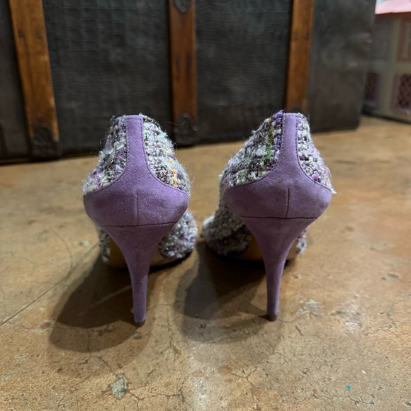 Vintage 90s Moschino purple tweed peep toe kitten heels IT 40 - Picture 5 of 7